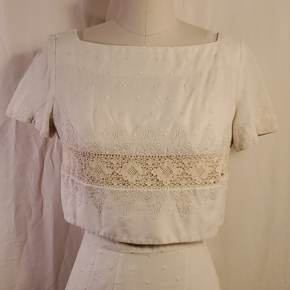 Vintage Cream 2-Piece Linen Dress - Picture 2 of 14